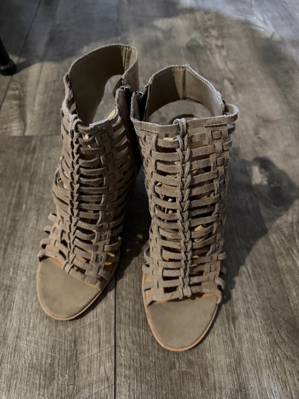 Dolce Vita Taupe Woven Peep-Toe Ankle Booties. Never worn